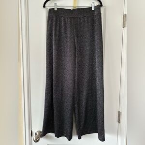 Wide Leg Metallic Knit Pants - Black and Gray